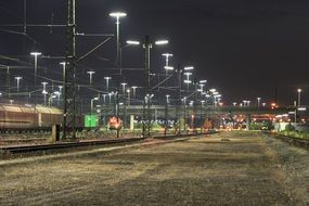 train at freight station at night