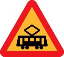 tram crossing road sign