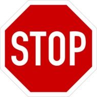 red sign with the word stop on a white background