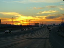 sunset and motorway