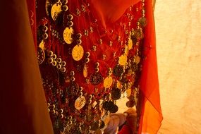 scarf with gold coins close up