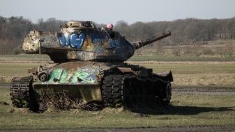 dirty military vehicle on the field