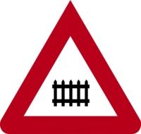 warning sign railway tracks in Germany