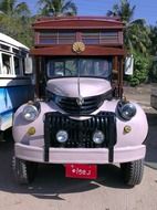 vintage bus with wooden top, myanmar