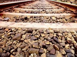 ballast, steepers and rails, railway close up