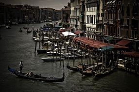 Top view of the gondolas in venice