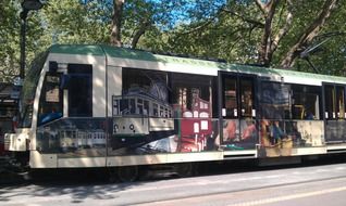 tram with bright advertising