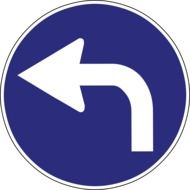 turning arrow on blue sign