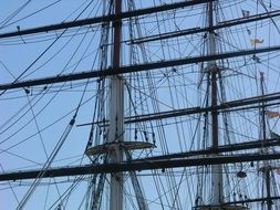 sailing ship rigging on masts at sky