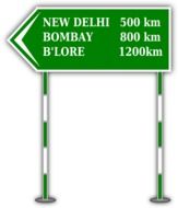 green distance road sign in India