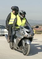 Two bikers on a motorcycle