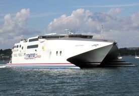 Catamaran ship in ocean