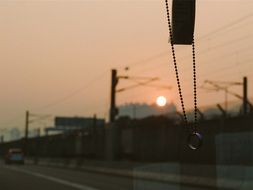 view through the windshield at sunset