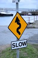 warning signs on road at coast, ireland