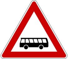 red road sign with a bus