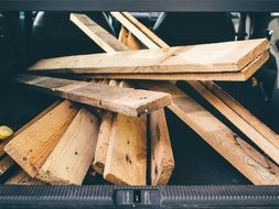 wooden boards in car