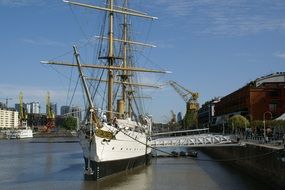 Wooden Fragata ship near the pier