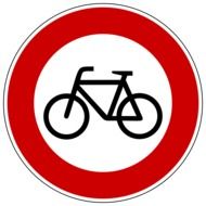 Black bicycle sign on a red and white road sign