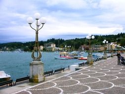 embankment with decorative lanterns