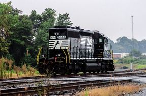 black locomotive on the railroad