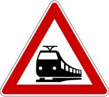 red sign with train