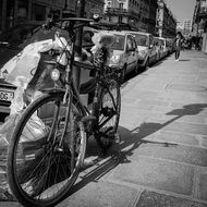 bicycle parked on street in city, france, paris