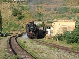 train on the railway in summer day