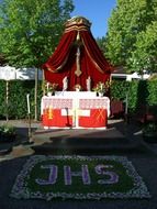 corpus christi celebration, altar beneath trees, germany, allgÃ¤u