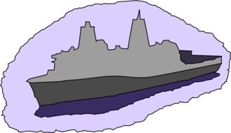 drawing of a warship on a purple background