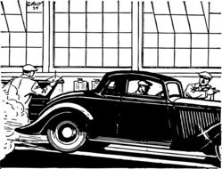 black-white graphic image of the car on a hundred on the street