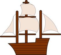painted wooden ship with white sails