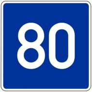 80 km recommended road sign