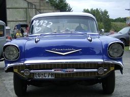 blue retro car on the street