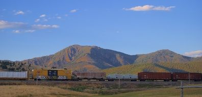 freight train on a background of mountains