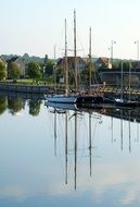 moored sailboats