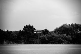 black and white picture of a direction road sign