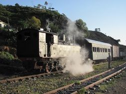 locomotive with railway cars