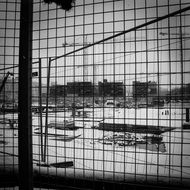 fenced construction site at winter, france, paris