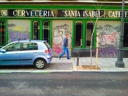 graffiti on the wall of a cafe in Madrid