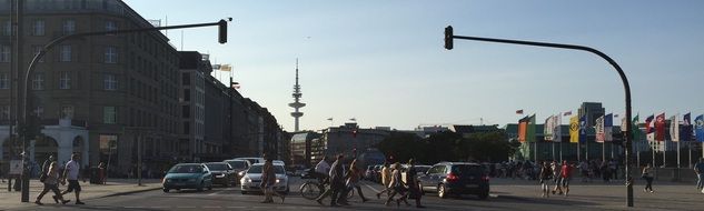 pedestrian crossing on a wide city street in hamburg