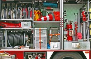 equipment in the middle of a fire truck