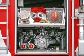 Rear view of the contents of a fire truck