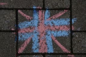 flag of Britain drawn with crayons on the asphalt