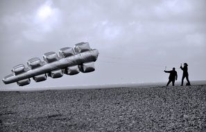 beach panorama in black and white background