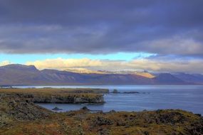 panorama of rocky coast shore cliff ocean sea water