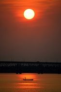 magnificent red sunset above the river