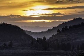 landscape of Beautiful sunset in Yellowstone national park
