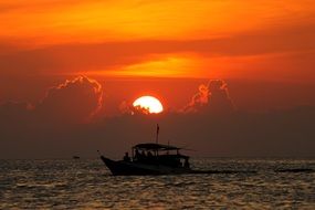 Landscape of the floating boat at the sunset