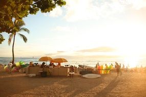 Waikiki beach at the sunset