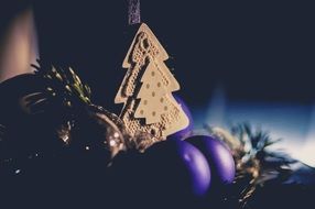 wooden toy on the Christmas tree